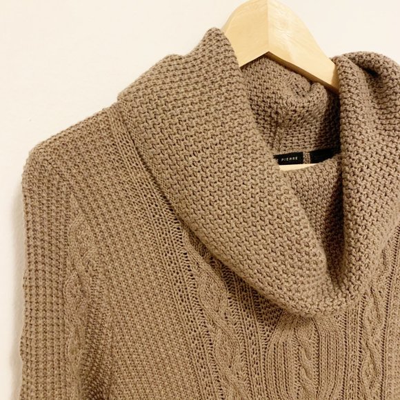 Jeanne Pierre Long Sleeve Cowl Neck Cable Knit Sweater Brown Small - Picture 3 of 7